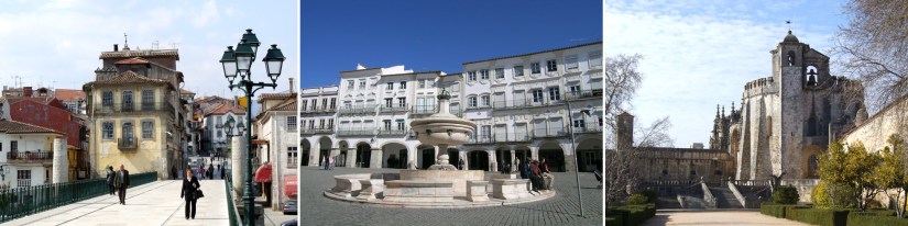 L: The old bridge in Chaves. M: The main square in Evora. R: Tomar's Convent of Christ
