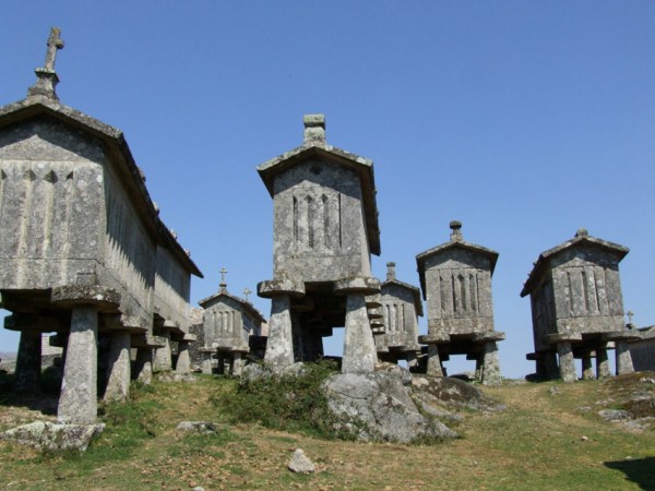 Old espigueiros (granaries) for storing sweetcorn/maize in Lindoso.