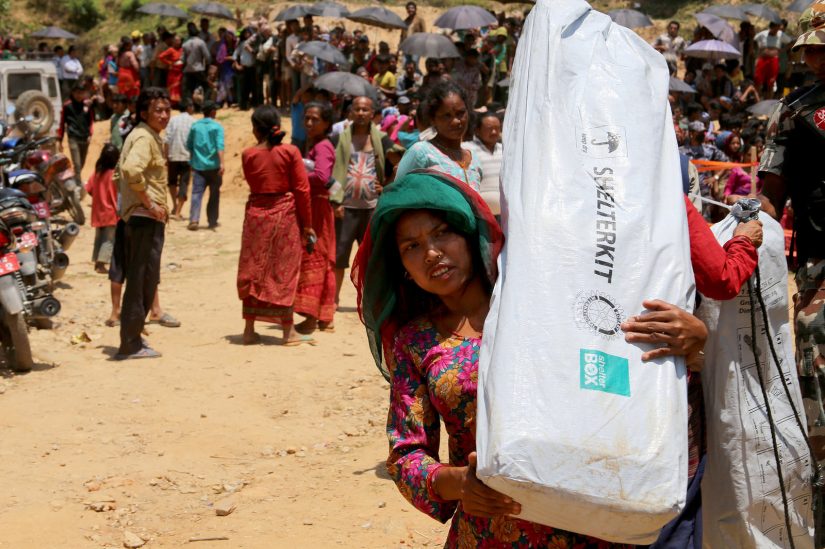 One of the charity's ShelterKits arriving in Nepal